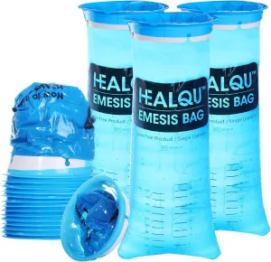 Healqu Hospital Vomit Bags - 48 Pack 1000ml Car Throw Up Bag - for Airsick Travel & Motion Sickness - Leak Resistant Medical Grade Puke Bag - Disposable Barf Bags Throw Up, Nausea
