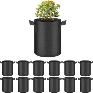 HealSmart 12-Pack 1 Gallon Grow Bags, Nonwoven Aeration Fabric Pots with Handles, Cloth Plant Pots, Suitable for Garden Fruits, Vegetables, Tomato and Flowers, Black