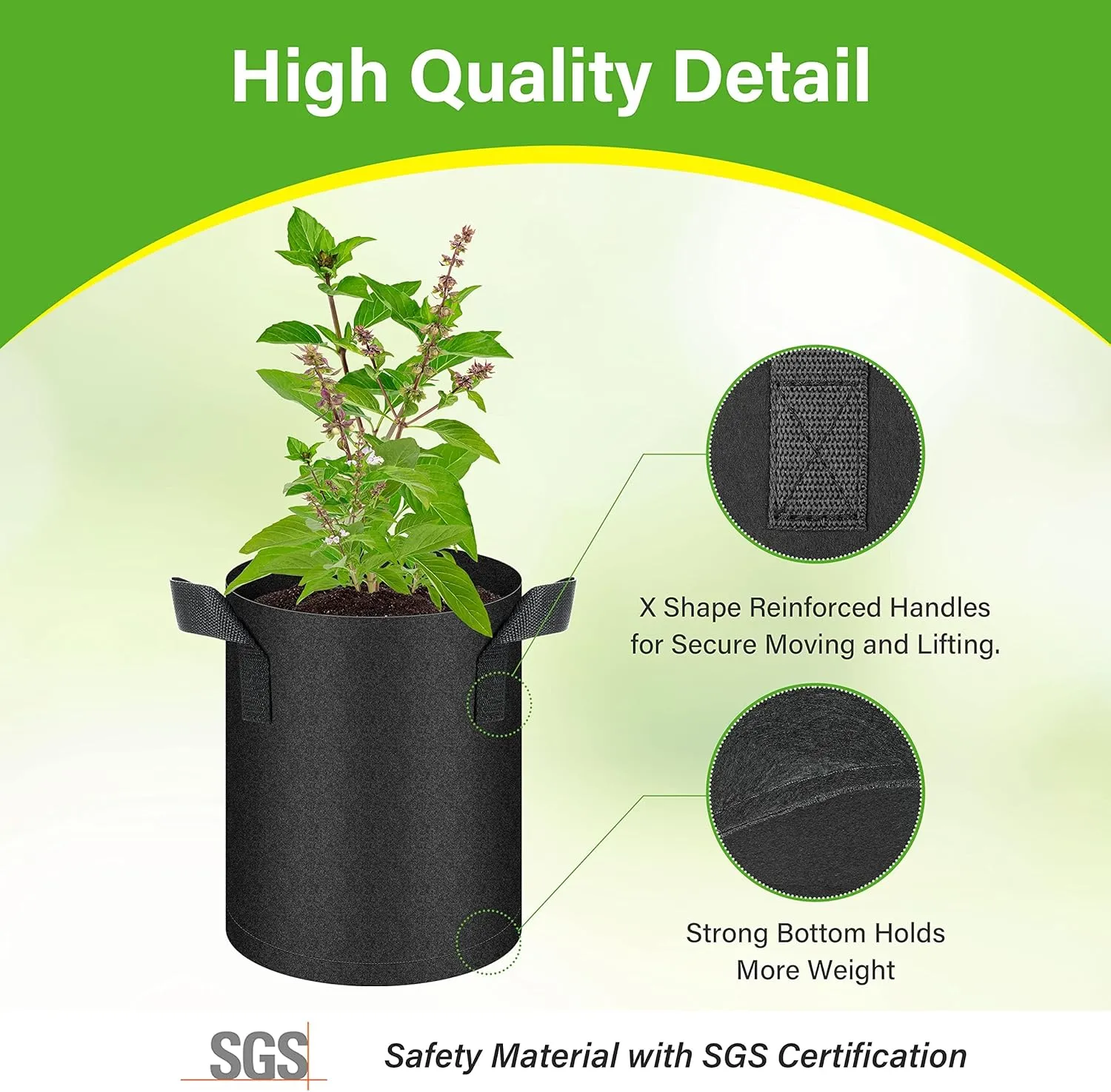 HealSmart 12-Pack 1 Gallon Grow Bags, Nonwoven Aeration Fabric Pots with Handles, Cloth Plant Pots, Suitable for Garden Fruits, Vegetables, Tomato and Flowers, Black