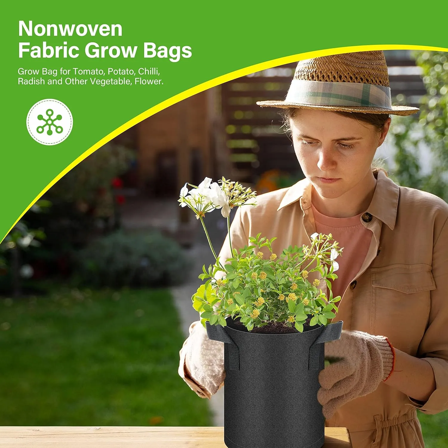 HealSmart 12-Pack 1 Gallon Grow Bags, Nonwoven Aeration Fabric Pots with Handles, Cloth Plant Pots, Suitable for Garden Fruits, Vegetables, Tomato and Flowers, Black