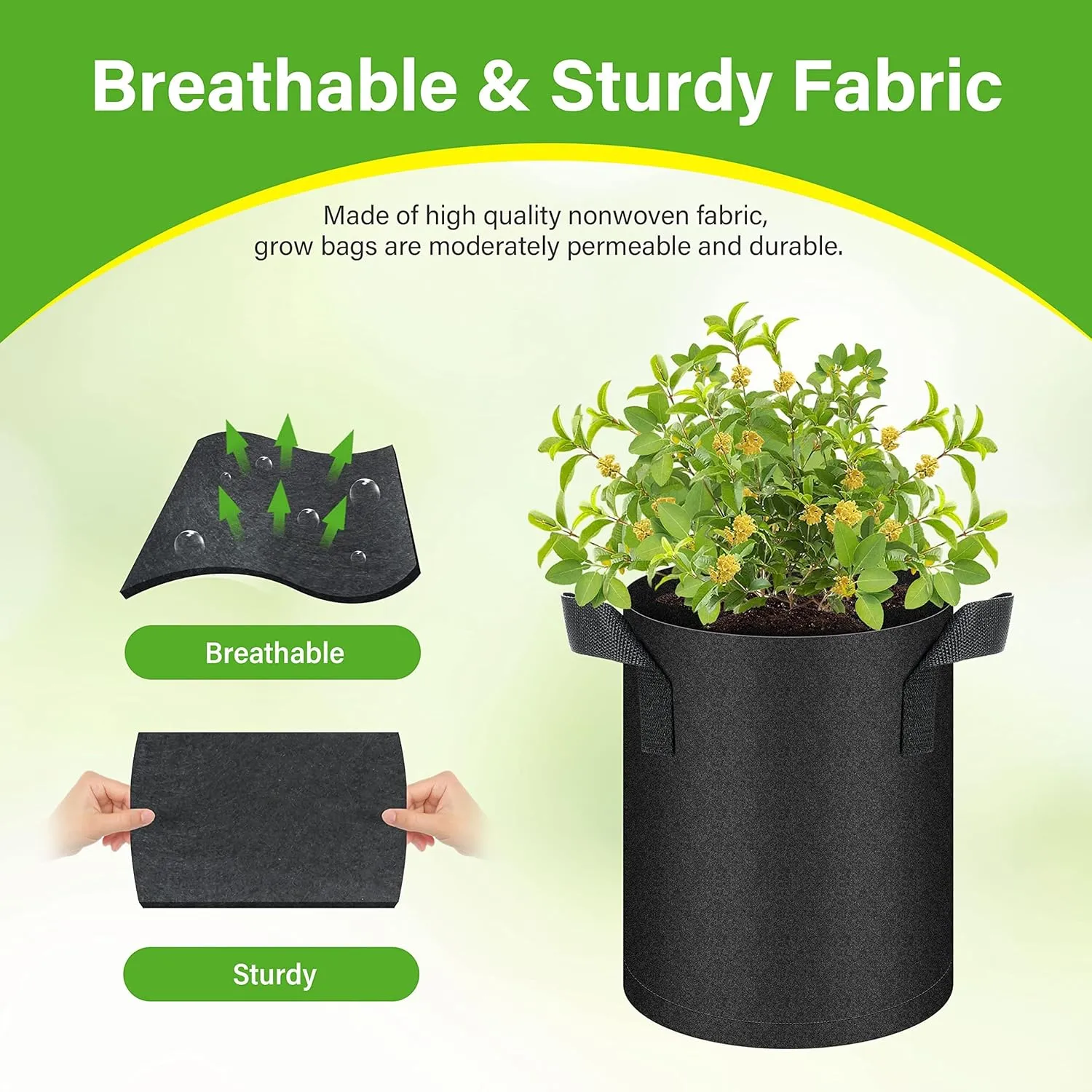HealSmart 12-Pack 1 Gallon Grow Bags, Nonwoven Aeration Fabric Pots with Handles, Cloth Plant Pots, Suitable for Garden Fruits, Vegetables, Tomato and Flowers, Black