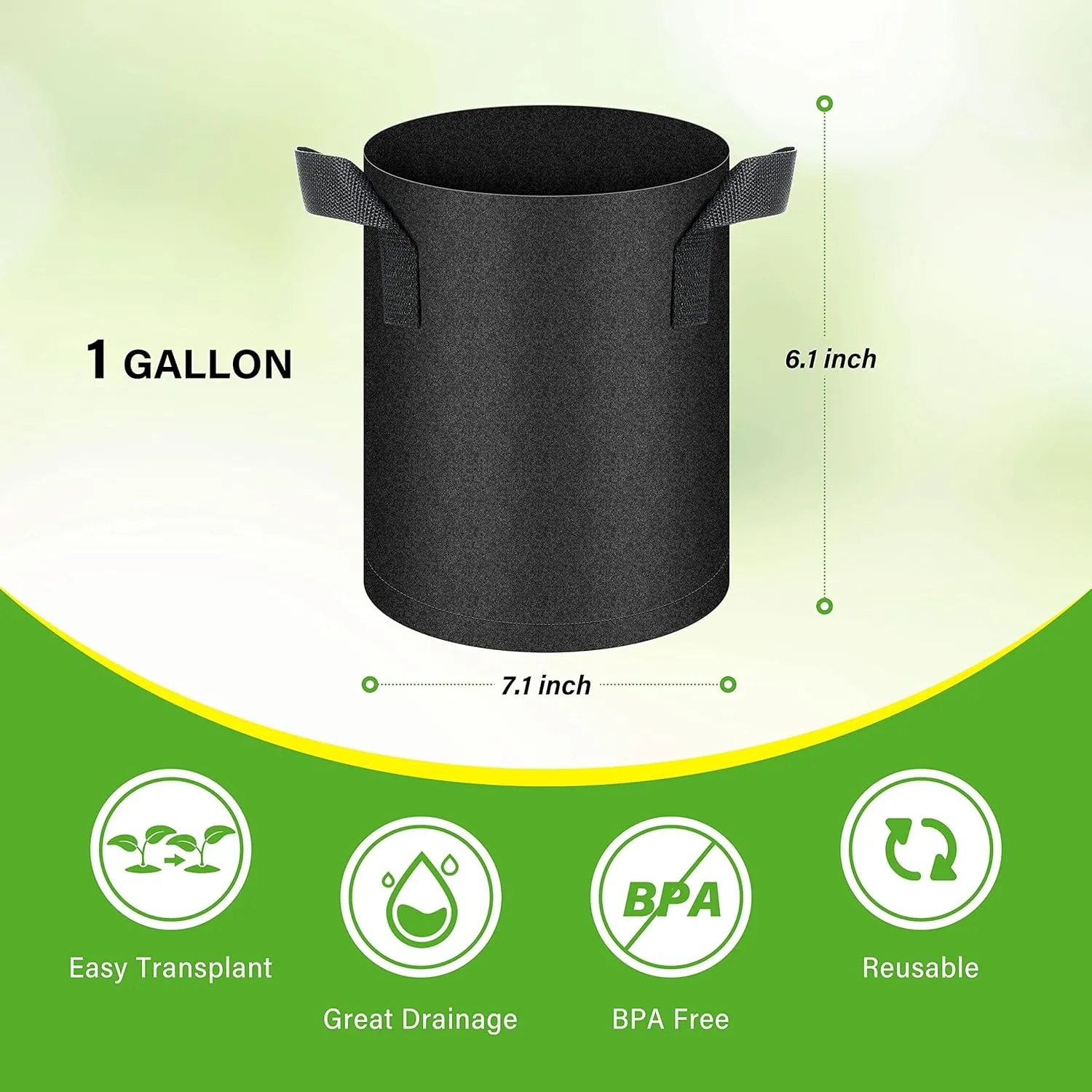 HealSmart 12-Pack 1 Gallon Grow Bags, Nonwoven Aeration Fabric Pots with Handles, Cloth Plant Pots, Suitable for Garden Fruits, Vegetables, Tomato and Flowers, Black