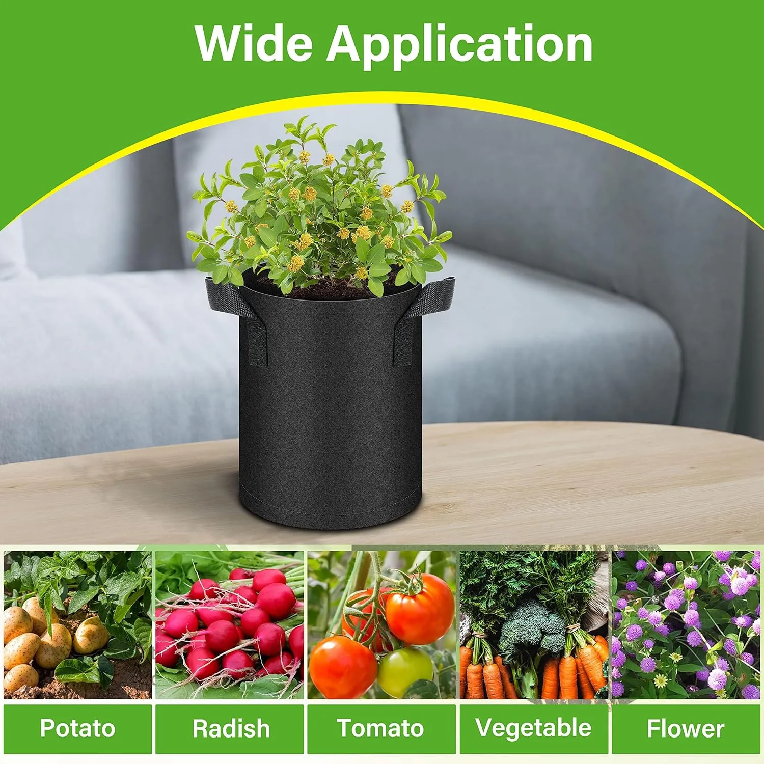 HealSmart 12-Pack 1 Gallon Grow Bags, Nonwoven Aeration Fabric Pots with Handles, Cloth Plant Pots, Suitable for Garden Fruits, Vegetables, Tomato and Flowers, Black