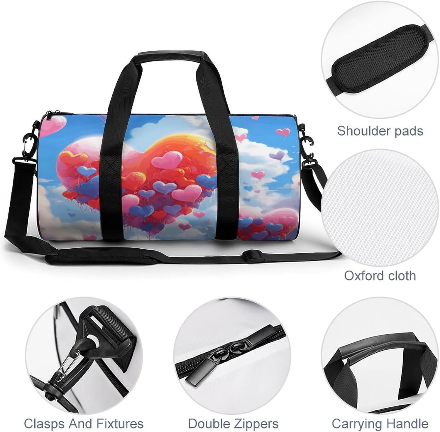 Heart Shaped Drawing Gym Bag Small Travel Duffle Bag with Compartment Carry On Weekender Bag for Women Men