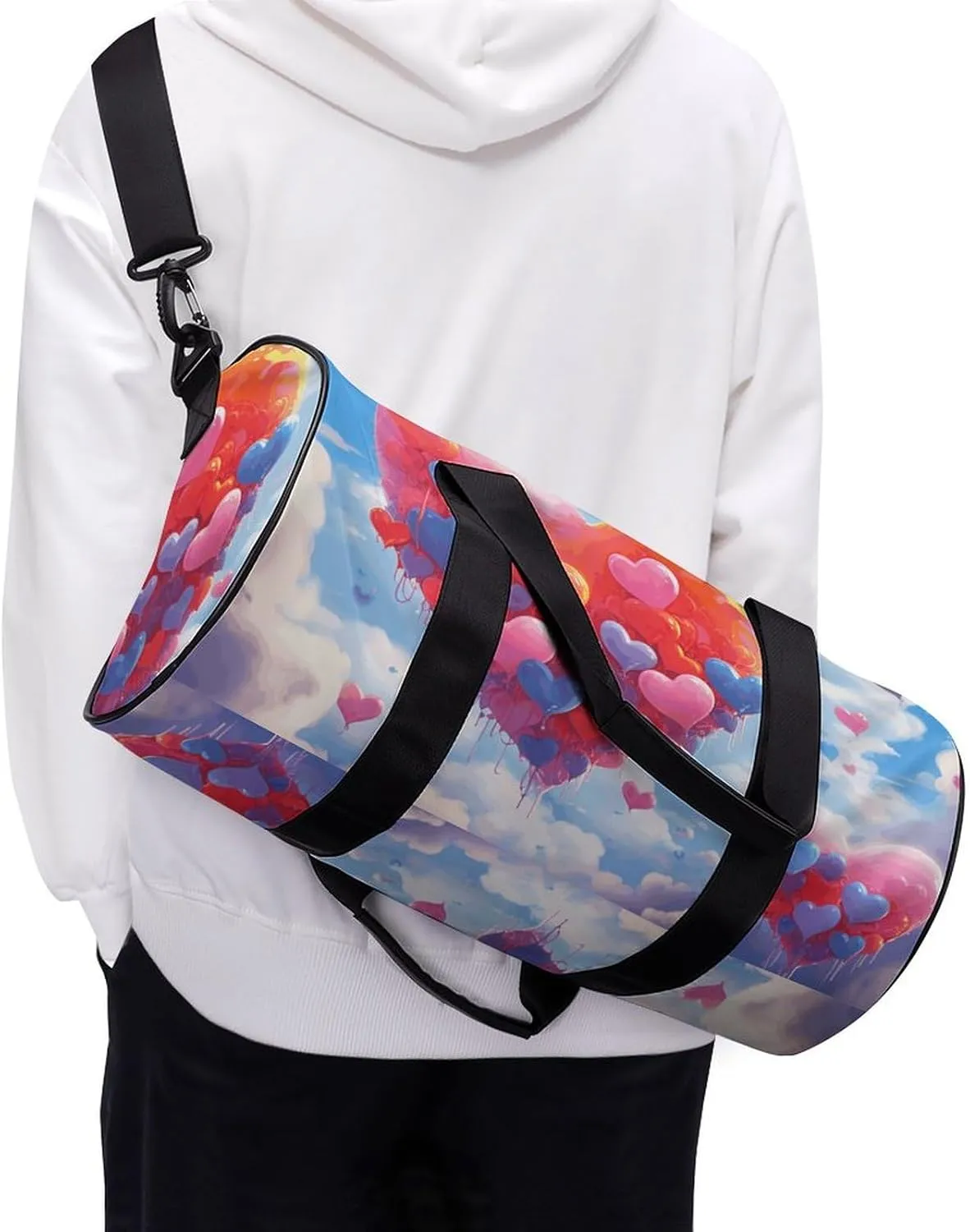 Heart Shaped Drawing Gym Bag Small Travel Duffle Bag with Compartment Carry On Weekender Bag for Women Men