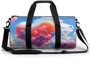 Heart Shaped Drawing Gym Bag Small Travel Duffle Bag with Compartment Carry On Weekender Bag for Women Men