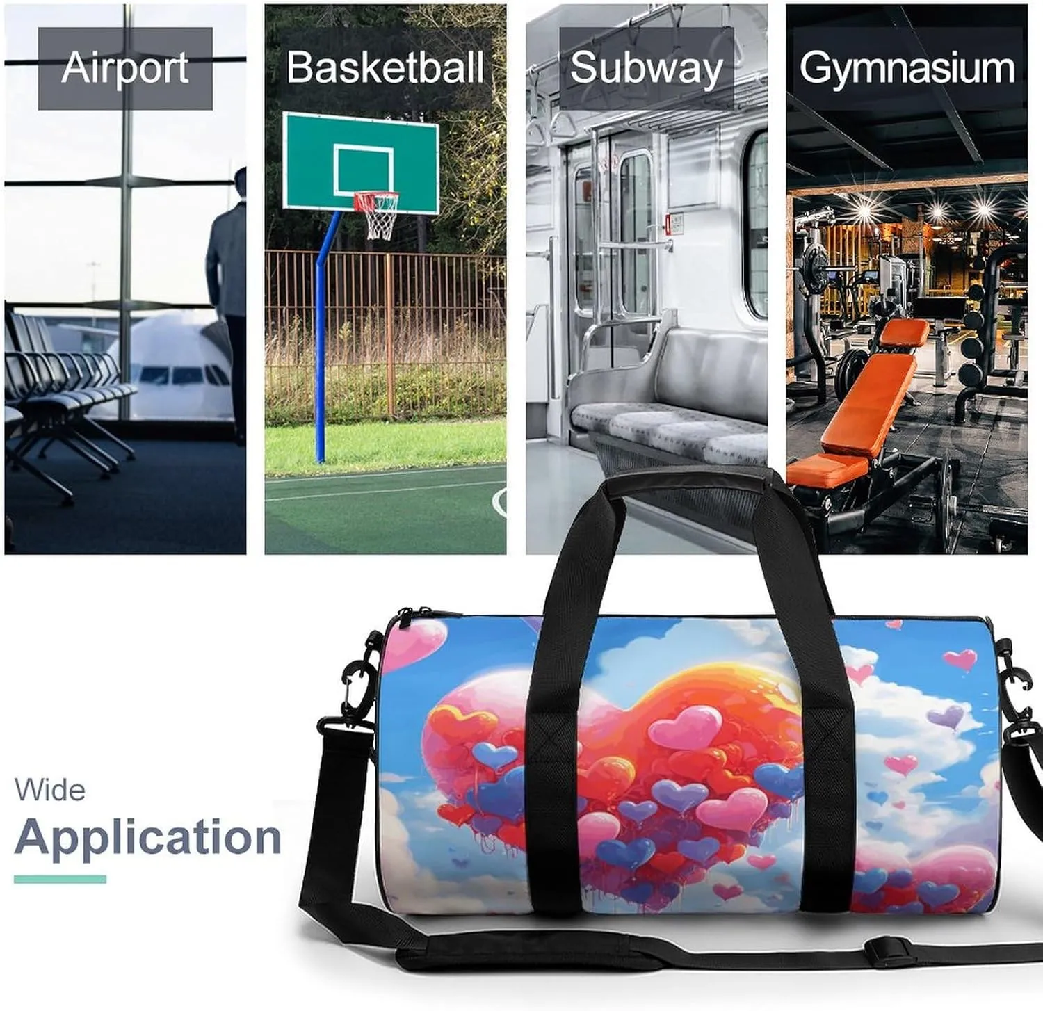 Heart Shaped Drawing Gym Bag Small Travel Duffle Bag with Compartment Carry On Weekender Bag for Women Men