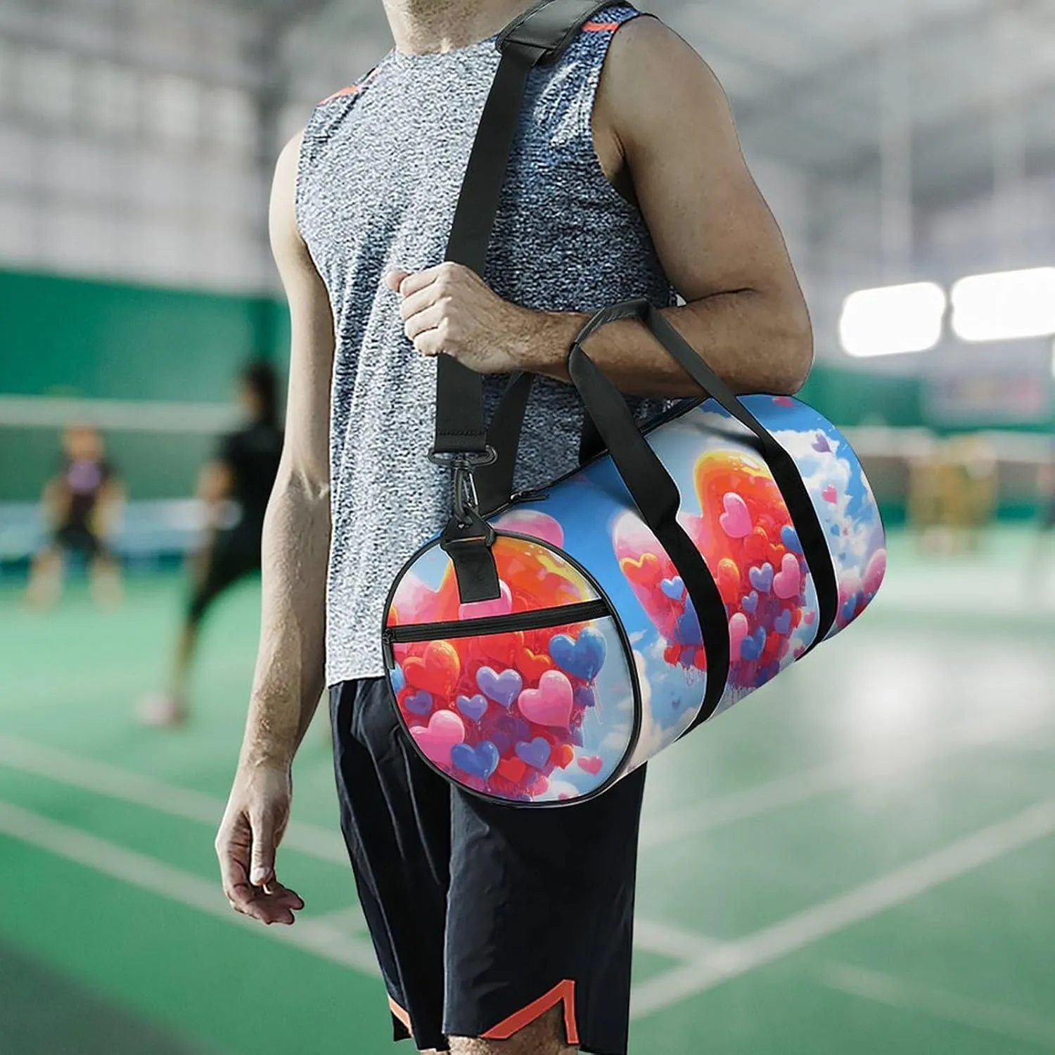 Heart Shaped Drawing Gym Bag Small Travel Duffle Bag with Compartment Carry On Weekender Bag for Women Men