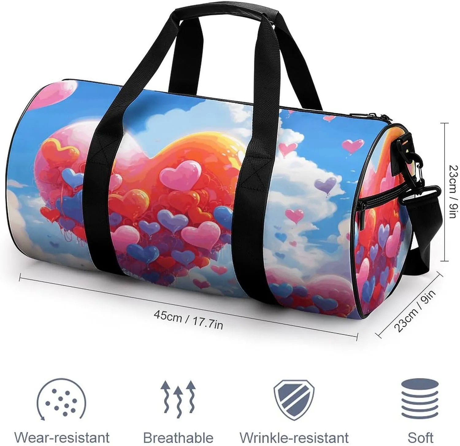 Heart Shaped Drawing Gym Bag Small Travel Duffle Bag with Compartment Carry On Weekender Bag for Women Men