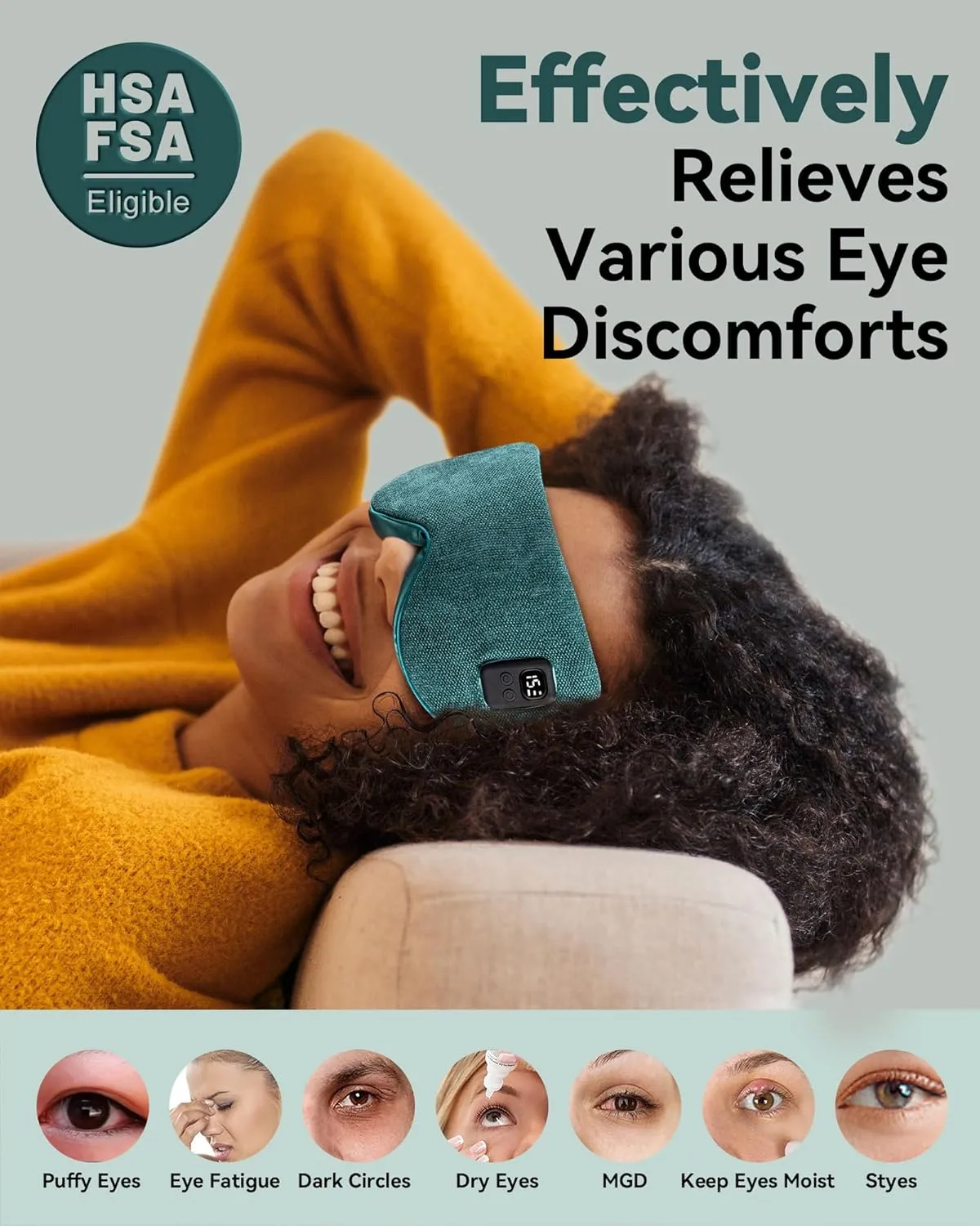 Heated Eye Mask for Dry Eyes: FSA HSA Eligible - Warm Compress for Digital Tired Eyes, Stye Relief - Cordless, Adjustable Heat & Timer Settings - Airplane/Road Travel, Sleep aid, Office nap Green