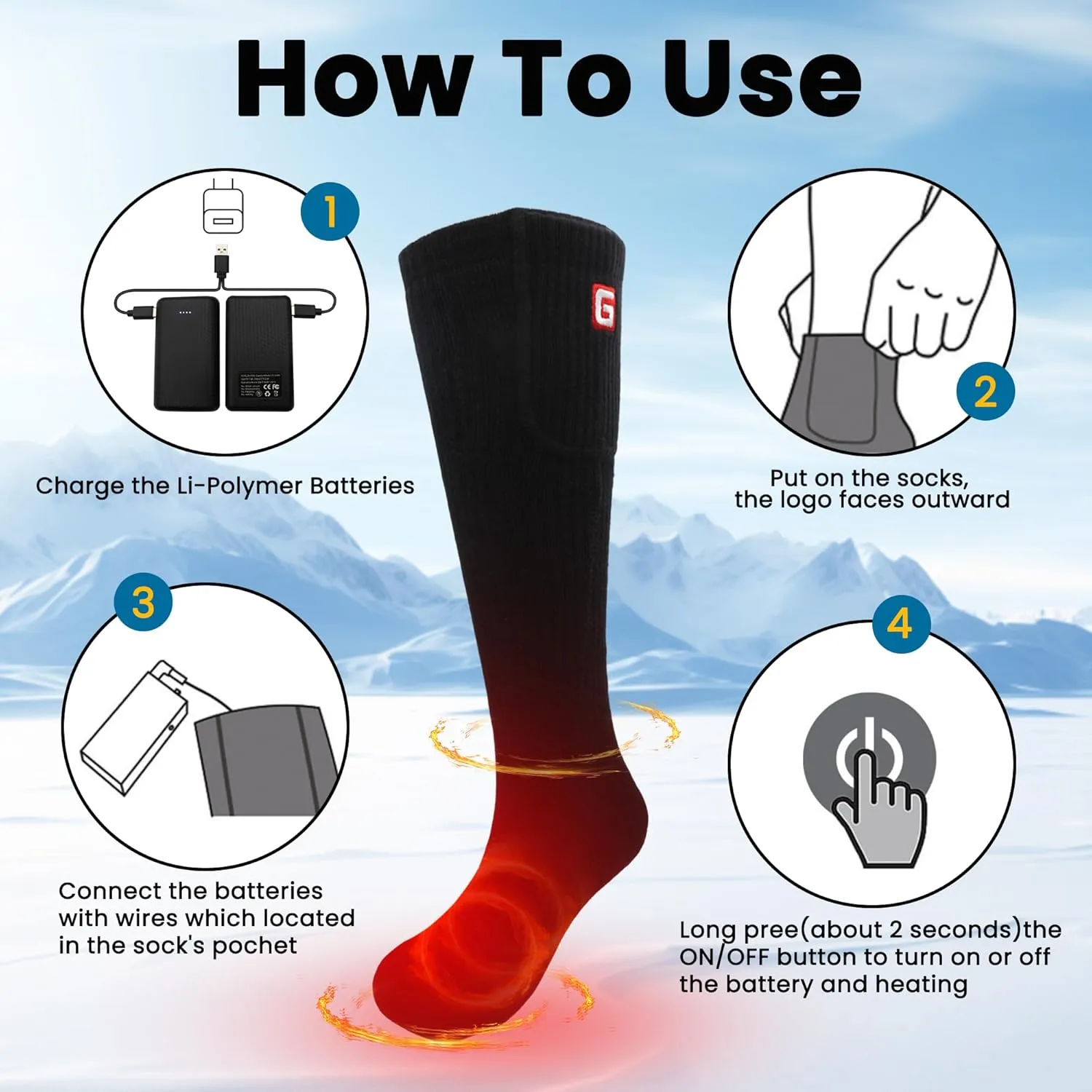 Heated Socks Rechargeable Electric Battery Heating Socks for Men Women with 3 Adjustable Heating Levels for Skiing Riding Hunting