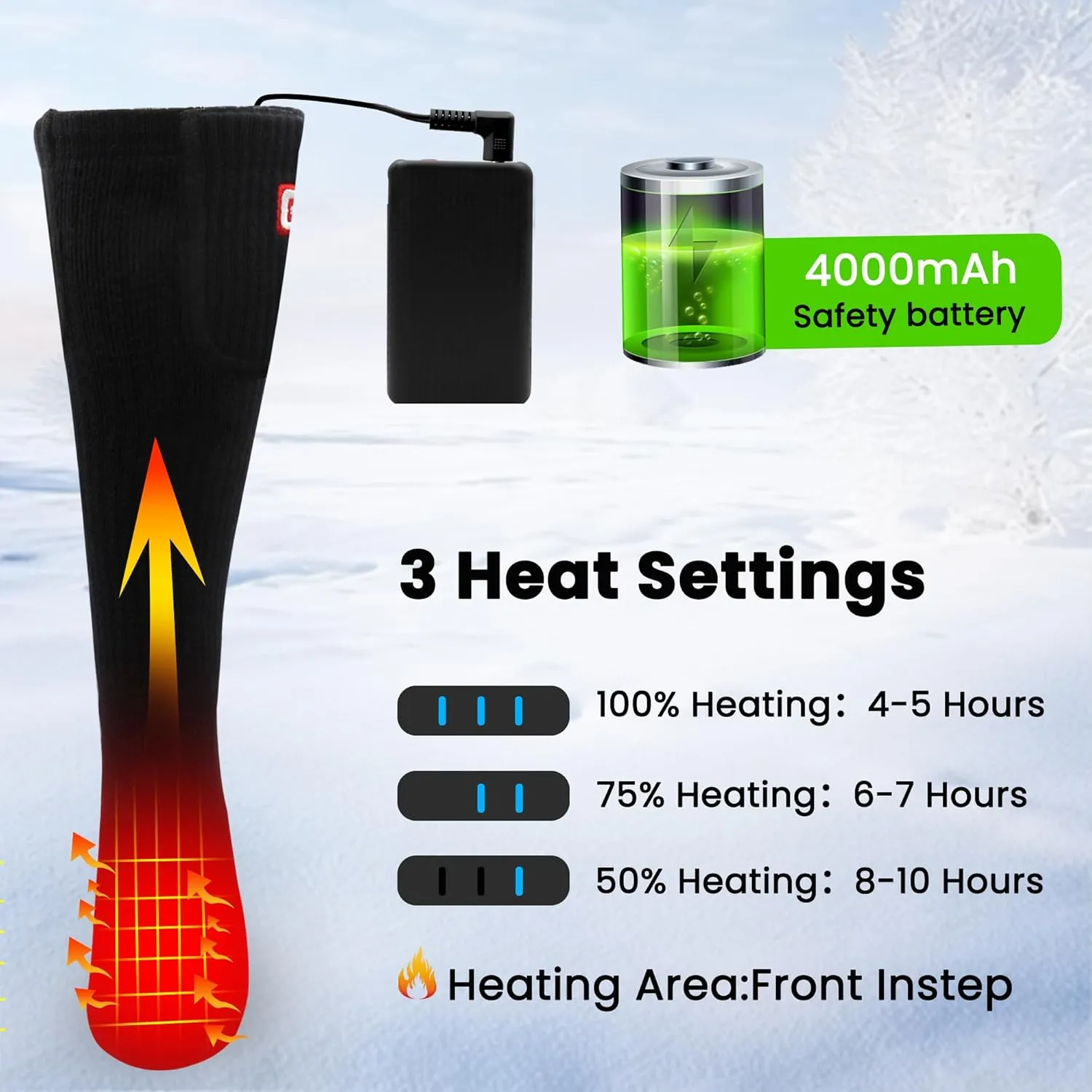 Heated Socks Rechargeable Electric Battery Heating Socks for Men Women with 3 Adjustable Heating Levels for Skiing Riding Hunting