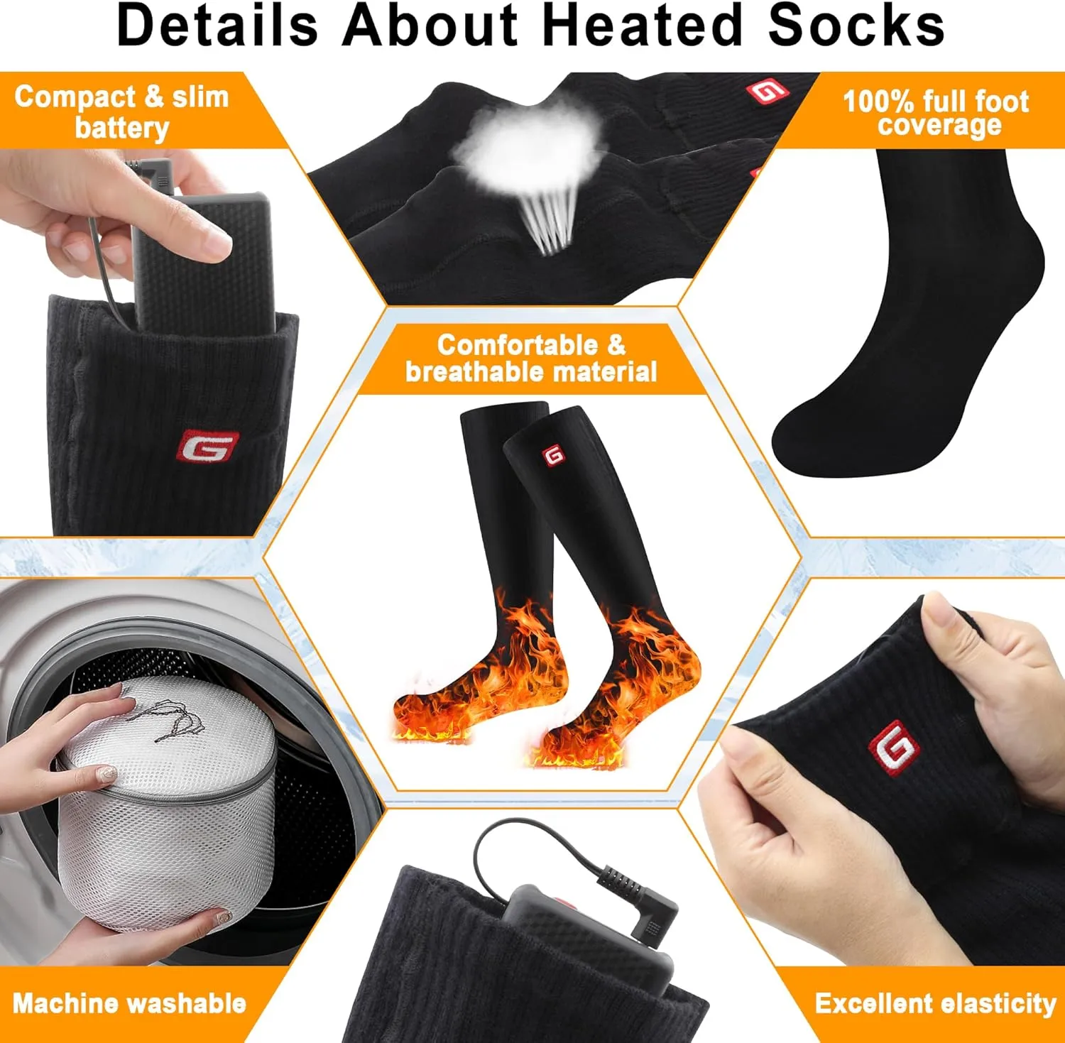 Heated Socks Rechargeable Electric Battery Heating Socks for Men Women with 3 Adjustable Heating Levels for Skiing Riding Hunting