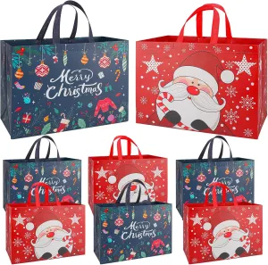 Heavy Duty Extra Large Christmas Tote Bags - 8PC Set with Handles, Reusable XL 16.9"x12.6"x7.1" Bags