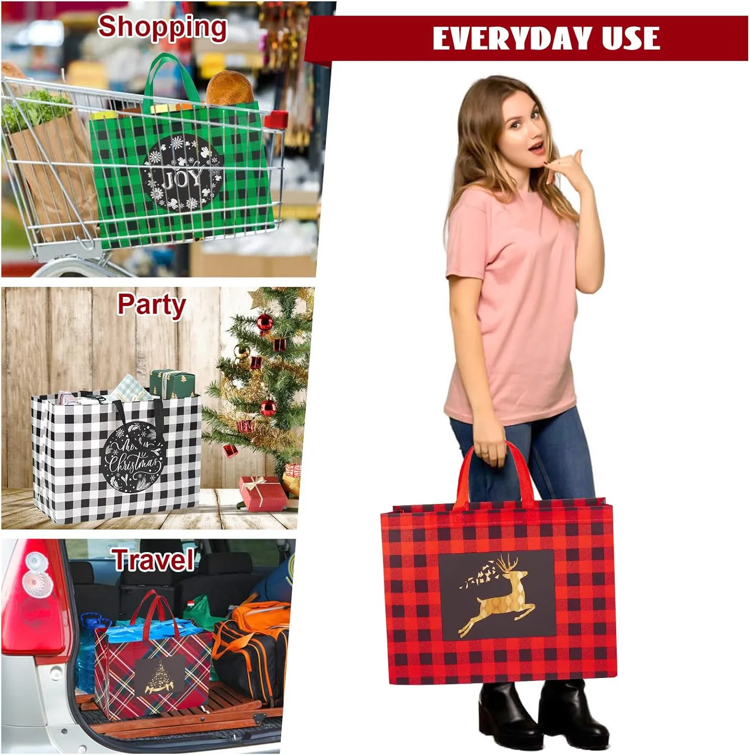 Heetobcos 8PCS Extra Large Christmas Gift Bags, 16.9"×12.6"×7.1",Reusable Christmas Tote Bags with Handle Non-Woven Christmas Bags for Gifts