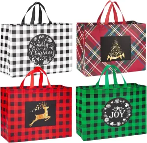 Heetobcos 8PCS Extra Large Christmas Gift Bags, 16.9"×12.6"×7.1",Reusable Christmas Tote Bags with Handle Non-Woven Christmas Bags for Gifts