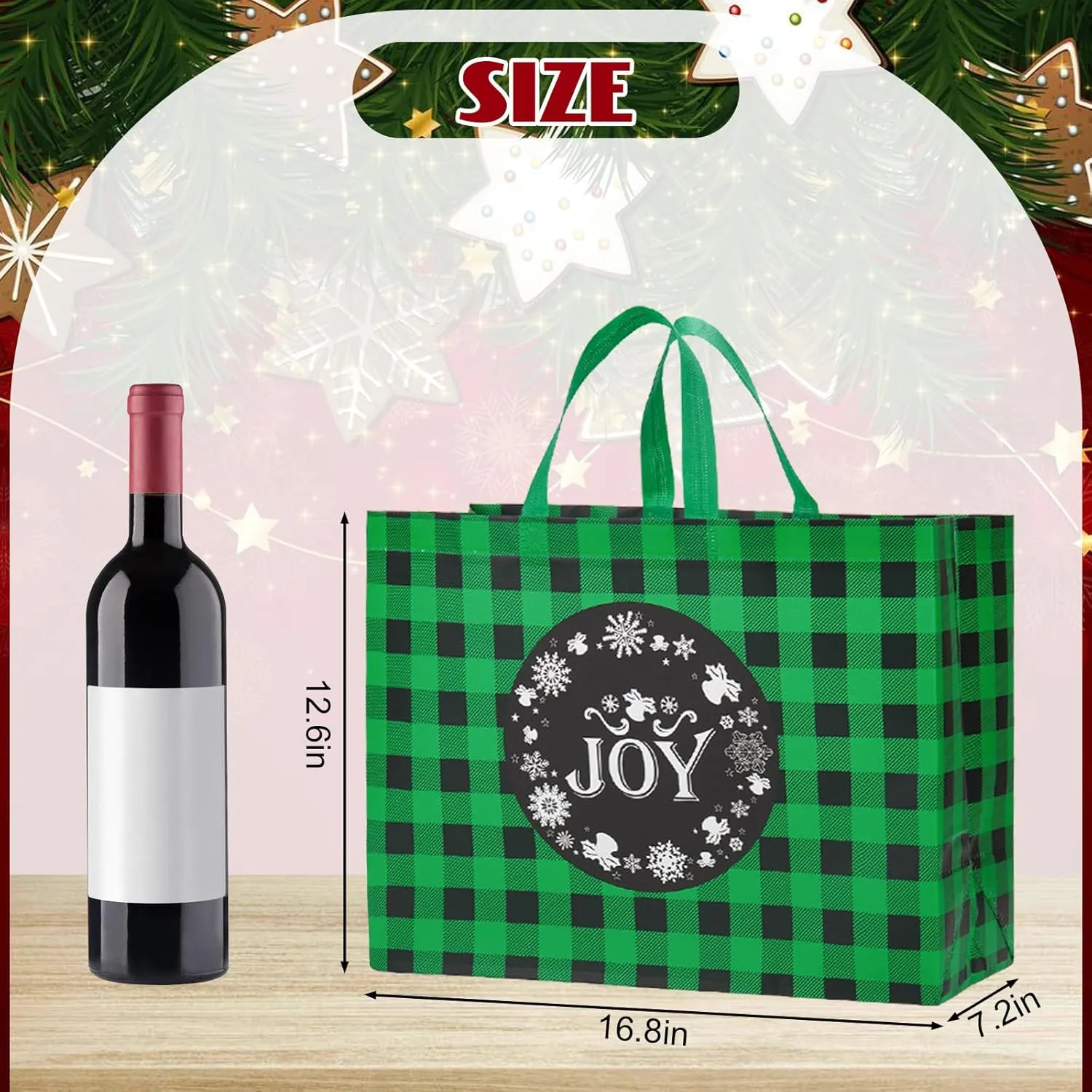Heetobcos 8PCS Extra Large Christmas Gift Bags, 16.9"×12.6"×7.1",Reusable Christmas Tote Bags with Handle Non-Woven Christmas Bags for Gifts