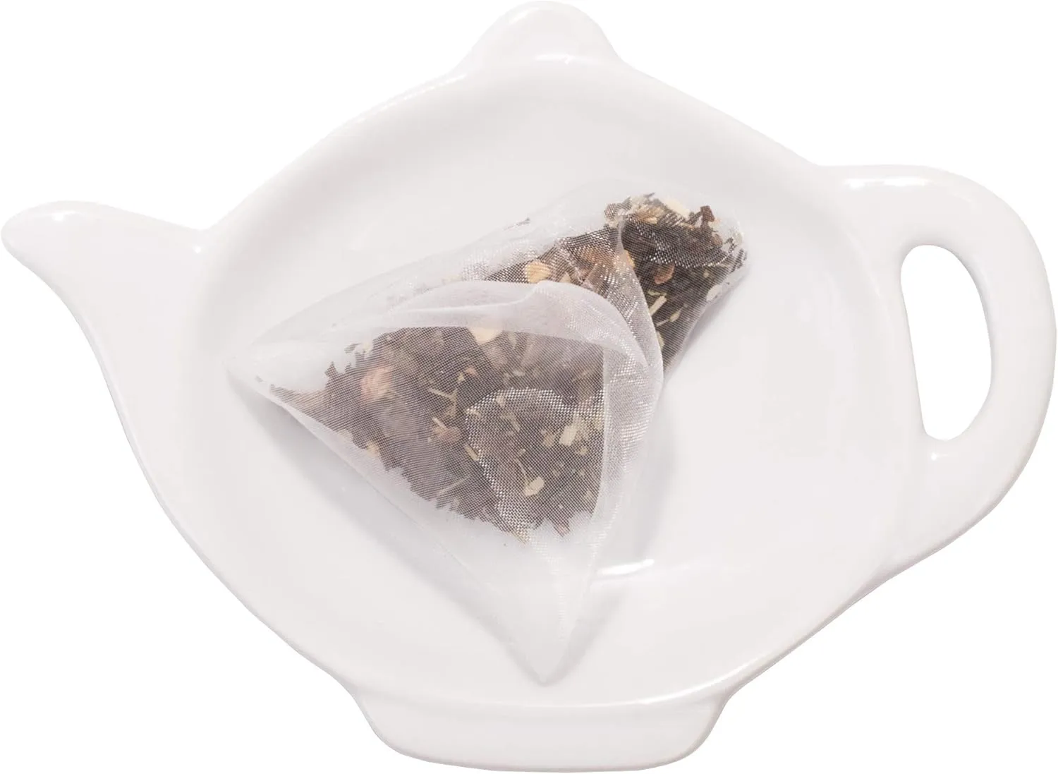 HIC Kitchen Tea Bag Holder Caddy, Fine White Porcelain, Teapot Design