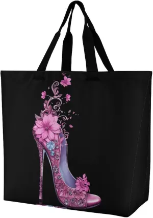 High Heel Shoulder Bag Large Capacity Shopping Bag Washable Grocery Bag Handbag for Women Men