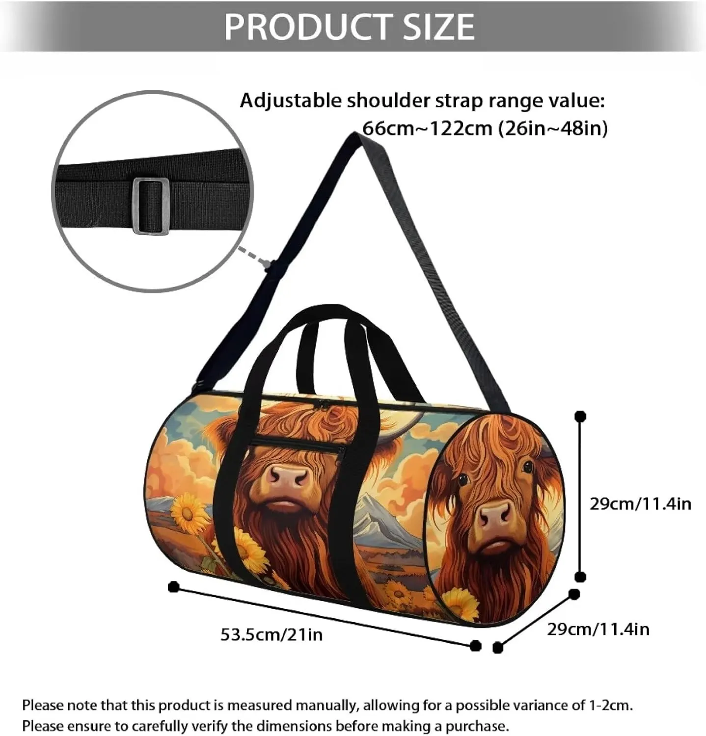 Highland Cow Duffle Bag with Adjustable Strap,Foldable Travel Duffel Bags for Men Women,Waterproof Duffel Bags