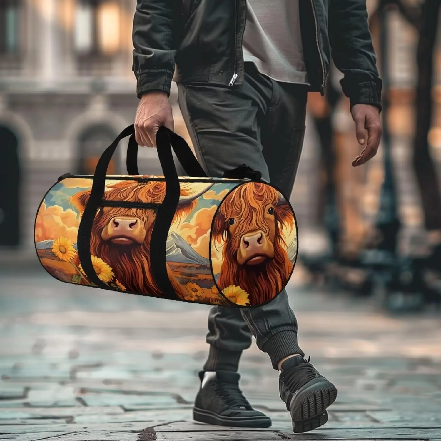 Highland Cow Duffle Bag with Adjustable Strap,Foldable Travel Duffel Bags for Men Women,Waterproof Duffel Bags