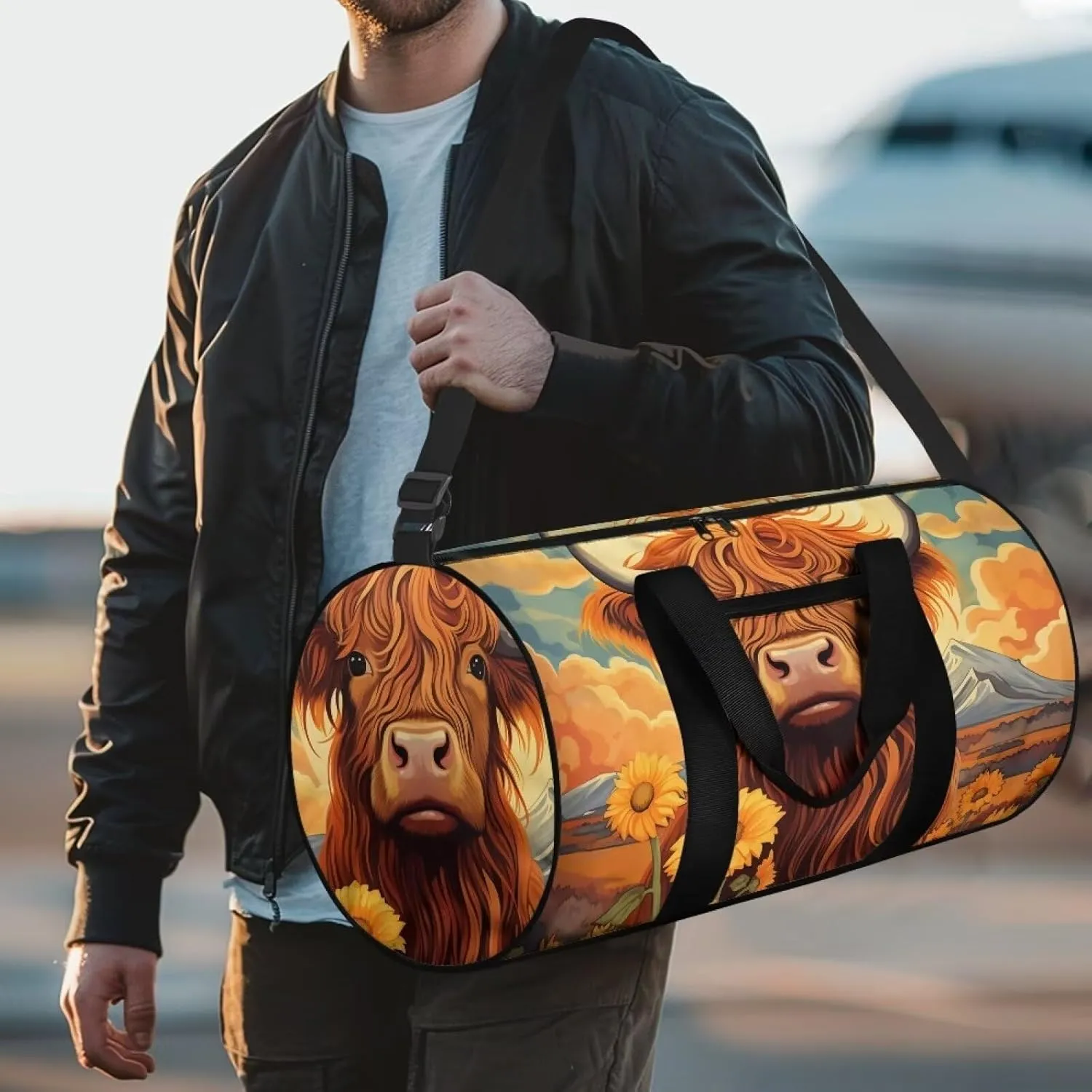 Highland Cow Duffle Bag with Adjustable Strap,Foldable Travel Duffel Bags for Men Women,Waterproof Duffel Bags