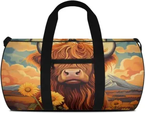 Highland Cow Duffle Bag with Adjustable Strap,Foldable Travel Duffel Bags for Men Women,Waterproof Duffel Bags