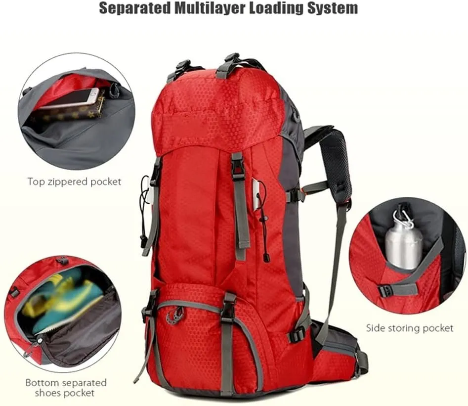 Hiking Backpack, Camping Backpack with Rain Cover, 60L Ultra-Light Travel Camping Backpack for Mountaineering (Gray : C)