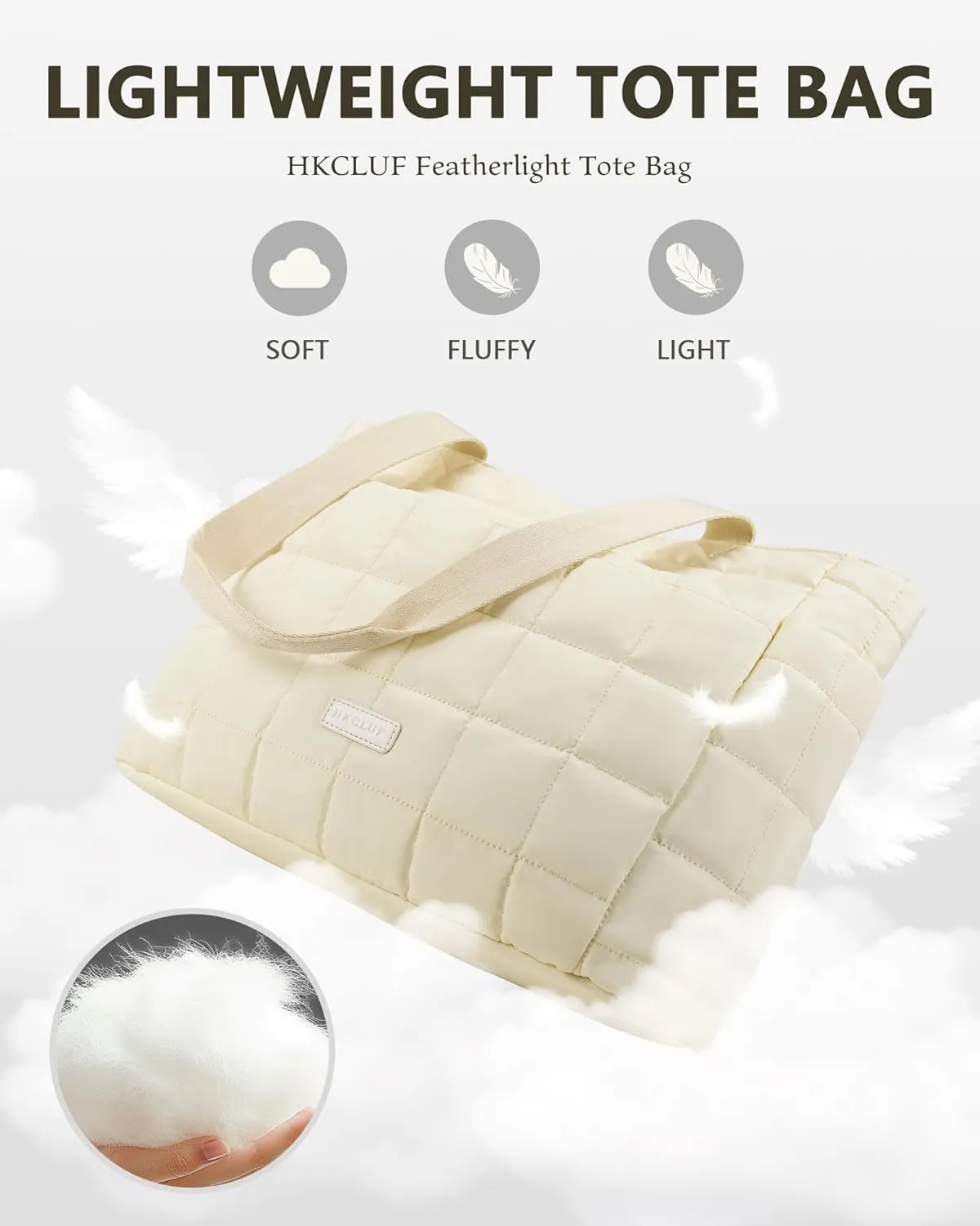 HKCLUF Quilted Puffer Tote Bag for Women 20L Lightweight Waterproof Large Work Travel Gym Tote Bag with Laptop Compartment
