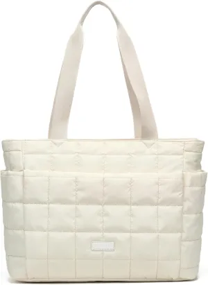 HKCLUF Quilted Puffer Tote Bag for Women 20L Lightweight Waterproof Large Work Travel Gym Tote Bag with Laptop Compartment