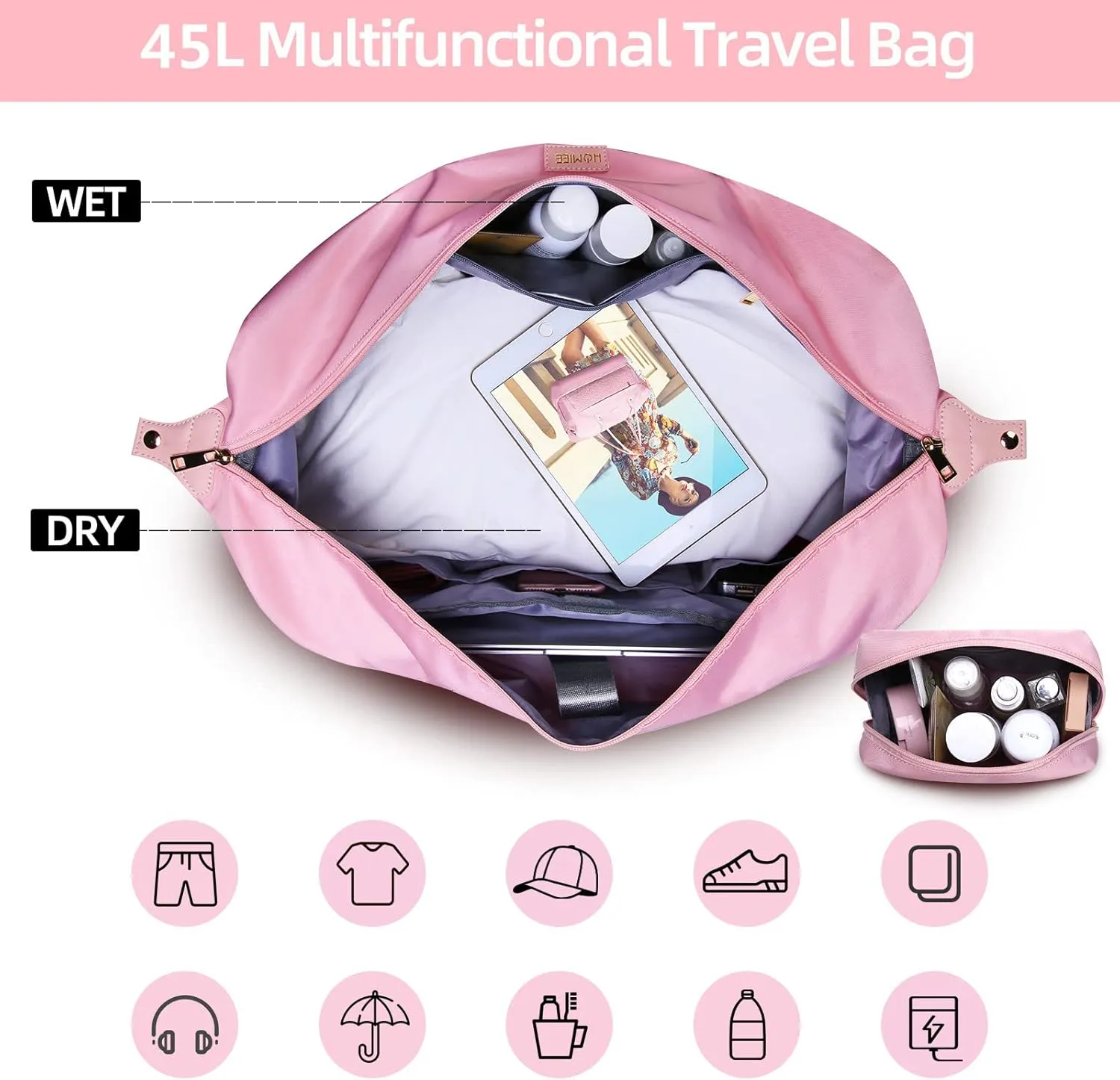 HOMIEE Travel Duffle Bag, Weekender Bags for Women with Shoe Compartment, Carry on Overnight Bag with Toiletry Bag