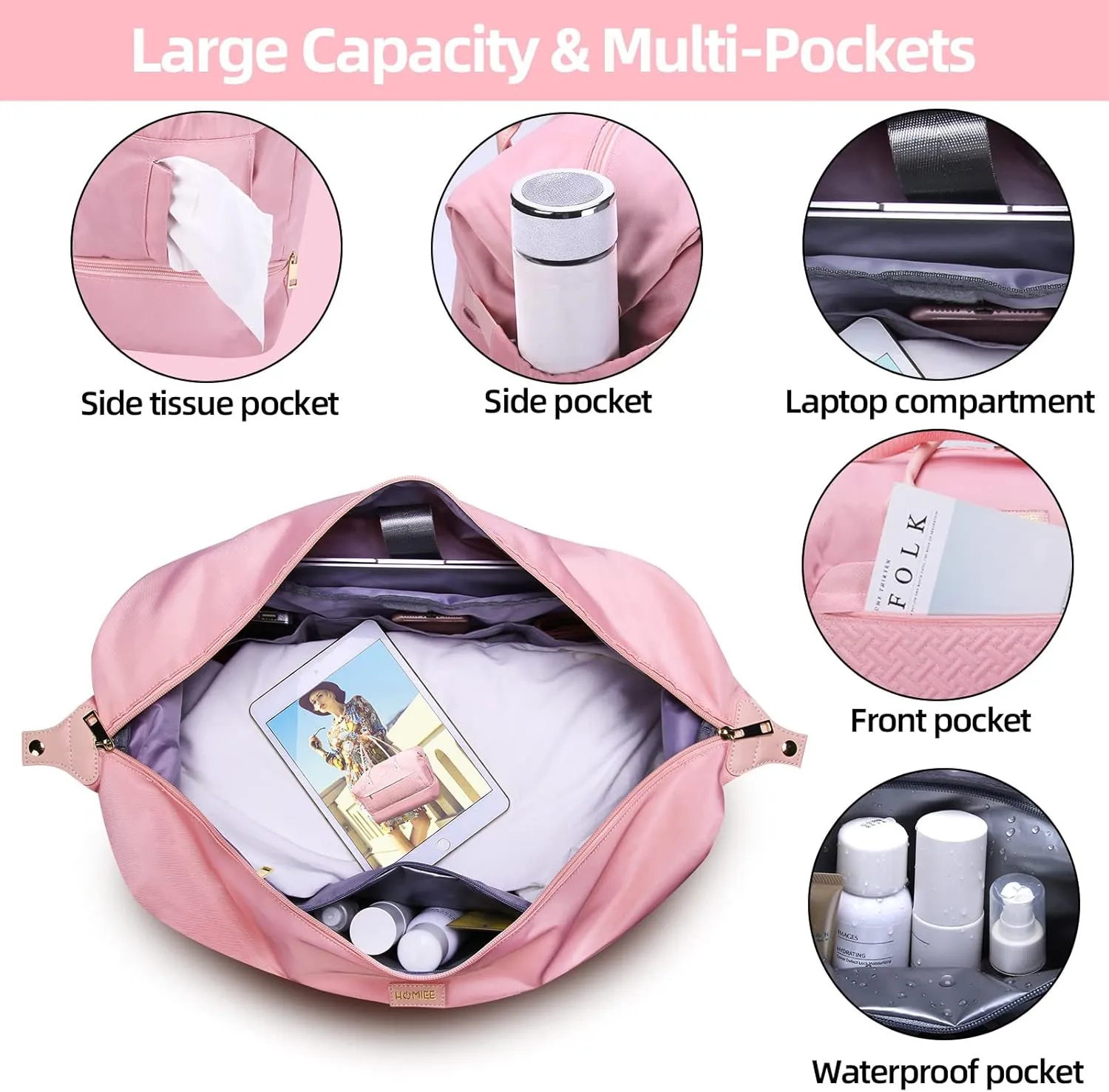 HOMIEE Travel Duffle Bag, Weekender Bags for Women with Shoe Compartment, Carry on Overnight Bag with Toiletry Bag