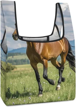 Horse Running in Field Tote Bag Reusable Shopping Handbag Washable Foldable Grocery Tote for Picnic Shopping