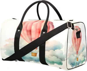Hot Air Balloon Pinks Duffel Bags Large Tote Bag Overnight Bags for Women Men Lightweight Duffel Bag Adjustable Strap Carry On Bag Waterproof Gym Travel Bag