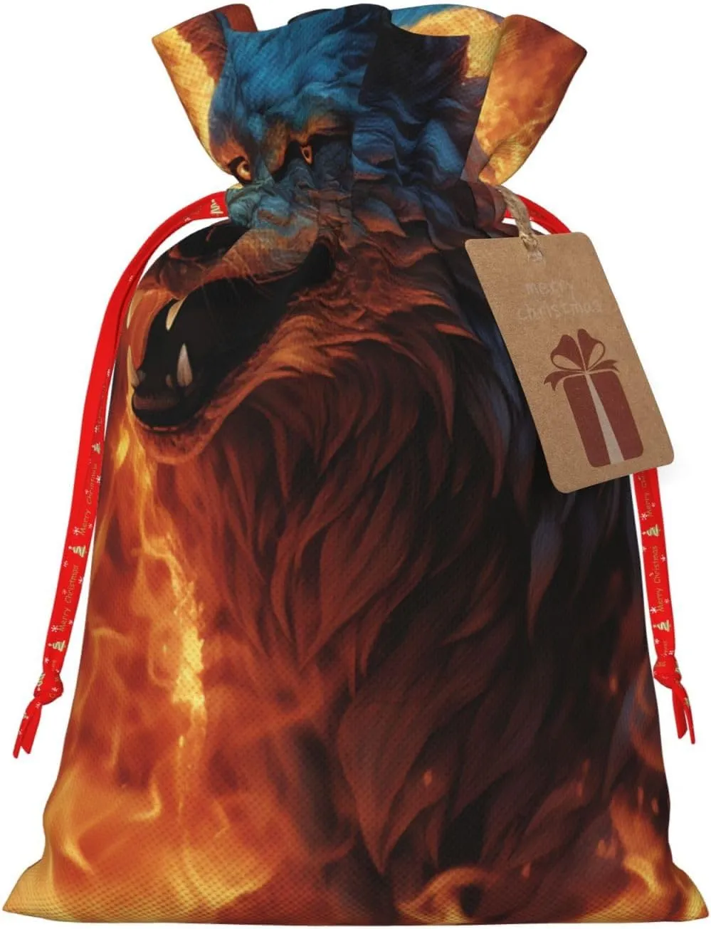 HQaxsfQxnr Christmas Gift Bag Drawstring Gift Bag for Christmasc Wolf Surrounded by Fire Gift Bag for Christmasc Linen Wrapping Bag Christmas Drawstring Bag for Party Wrapping