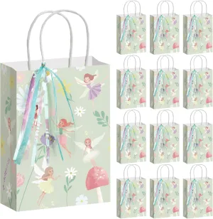 Humyoun 24 Pcs Fairy Party Favor Bags Set with Ribbon Gift Woodland Fairy Party Decorations Mushroom Goodie Floral Candy Treat Bags for Birthday and Baby Shower