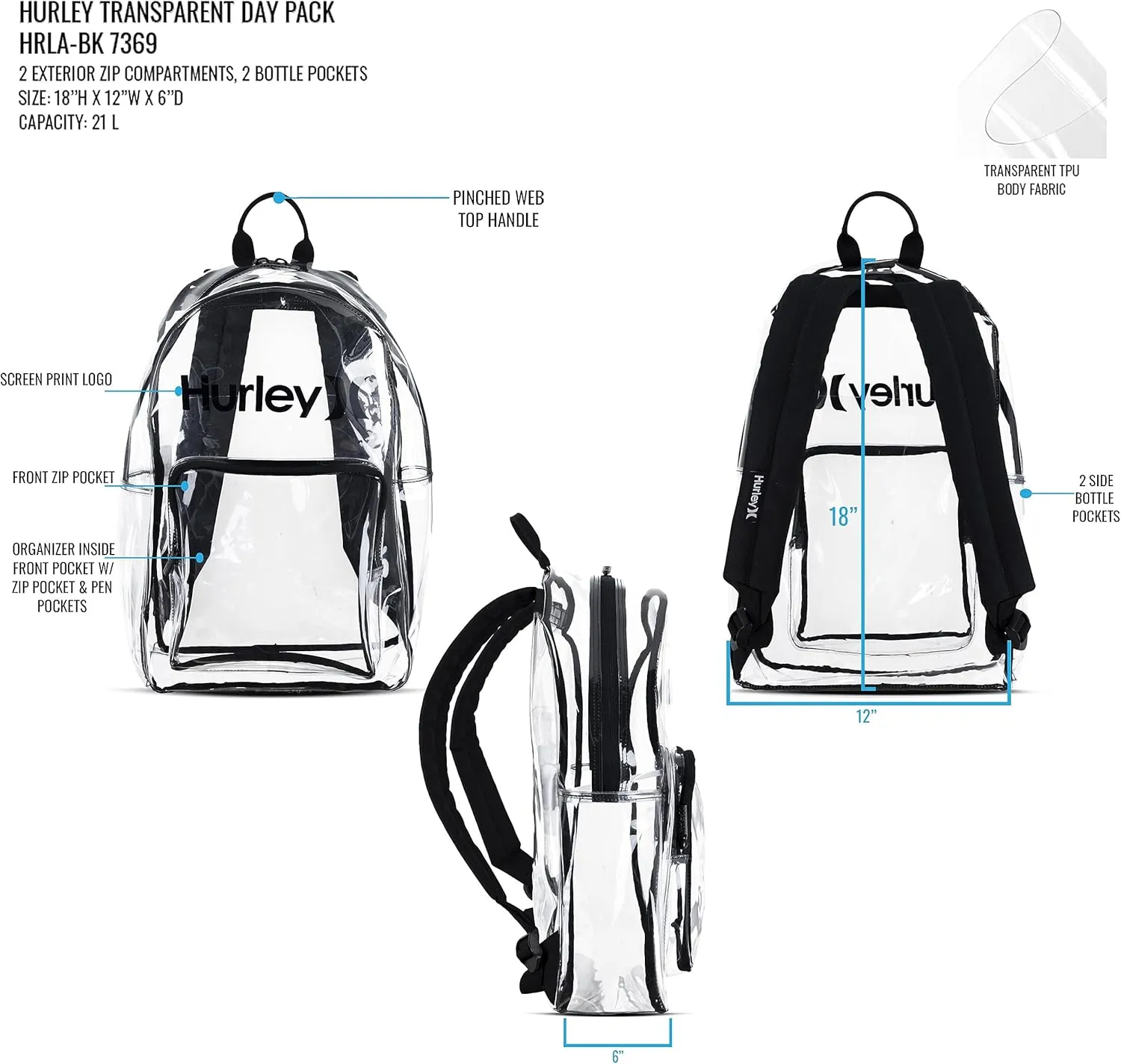 Hurley Clear Backpack, Aurora Green, O/S