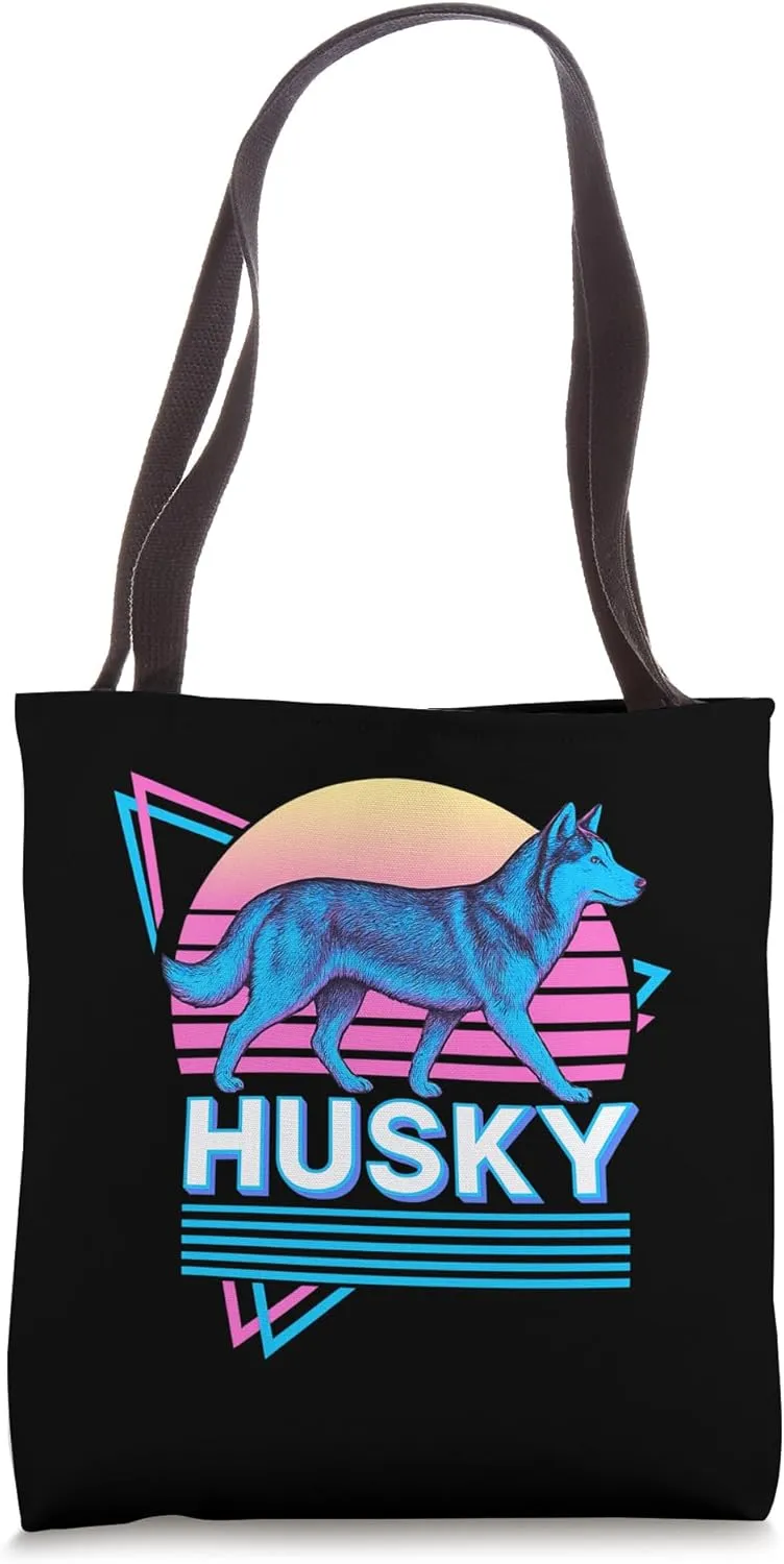 Husky Retro Vintage Synthwave Aesthetic Dog Lover Tote Bag