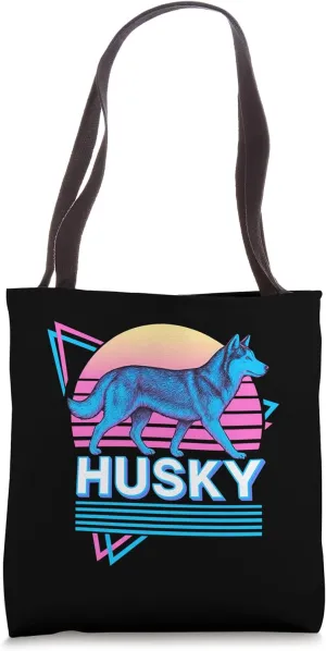 Husky Retro Vintage Synthwave Aesthetic Dog Lover Tote Bag