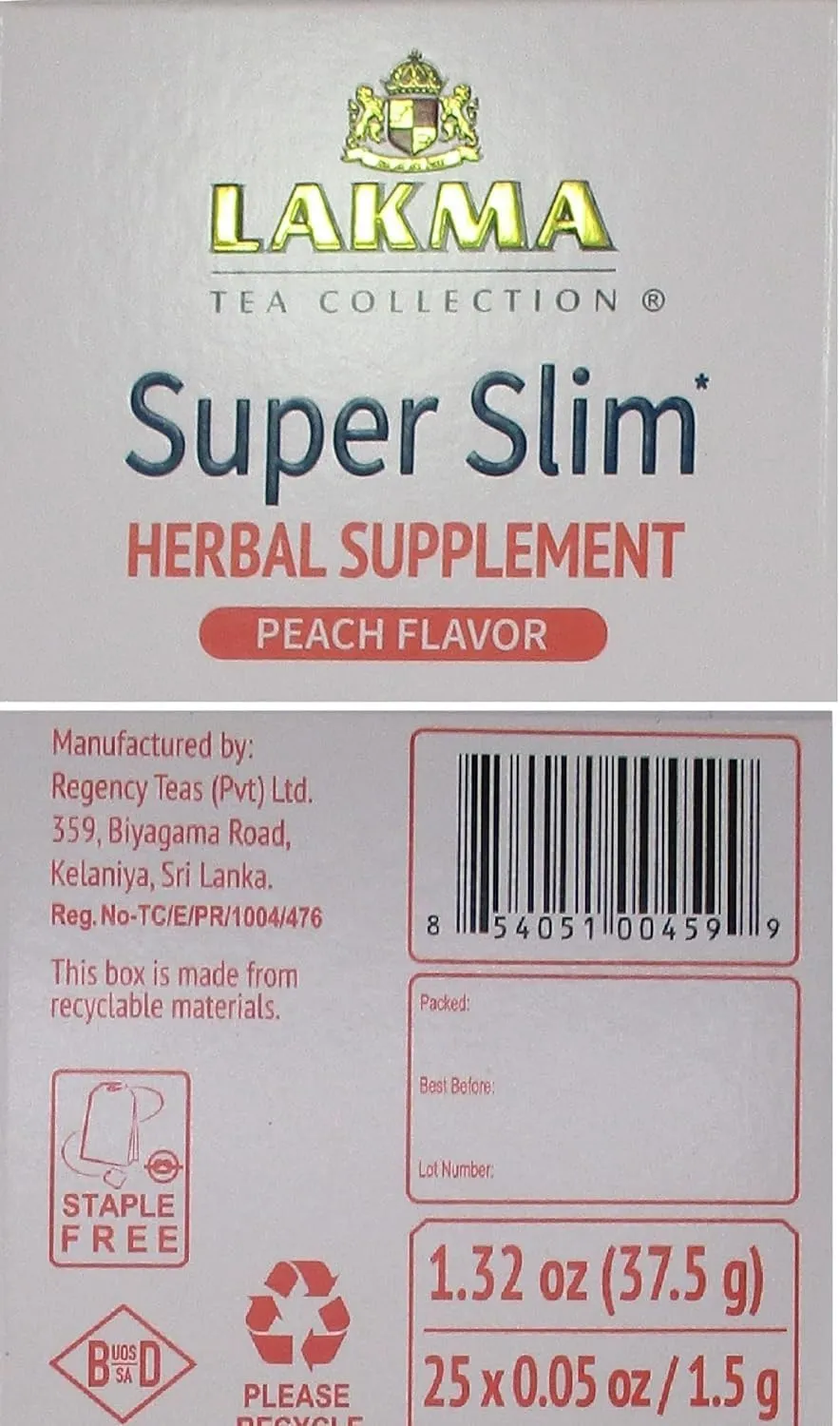 HYLEYS Lakma Super Slim Tea with Peach - 25 Tea Bags - (6 Pack - 150 Tea Bags Total)