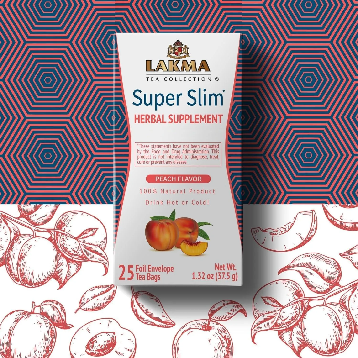 HYLEYS Lakma Super Slim Tea with Peach - 25 Tea Bags - (6 Pack - 150 Tea Bags Total)