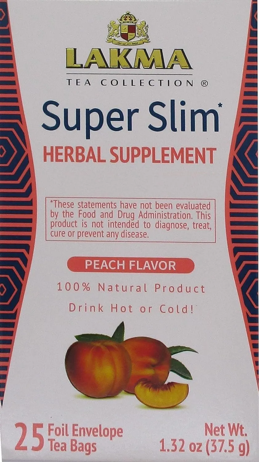 HYLEYS Lakma Super Slim Tea with Peach - 25 Tea Bags - (6 Pack - 150 Tea Bags Total)