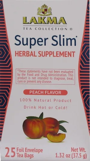 HYLEYS Lakma Super Slim Tea with Peach - 25 Tea Bags - (6 Pack - 150 Tea Bags Total)