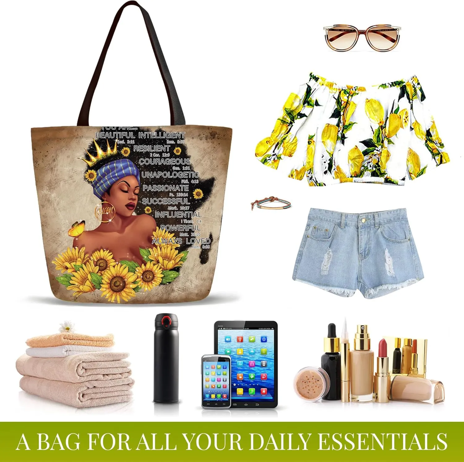 IAGM Black Women's Tote Bags - Waterproof African American Art Shoulder Bags