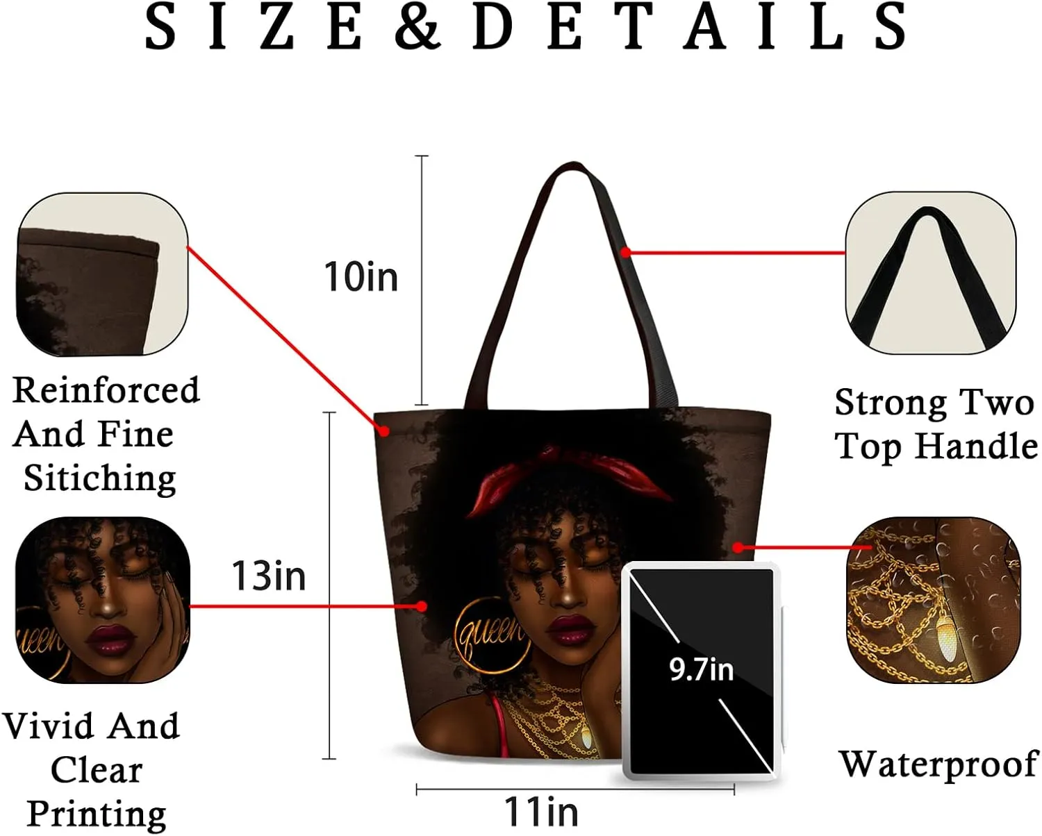 IAGM Women Tote Bags African American Woman Shoulder Bag Black Girl Magic Top Handle Satchel Handbags