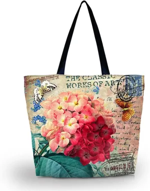 icolor Beautiful Flower Large Reusable Eco-friendly Shopping Bag Handle case Bag Shopping Large Grocery shoulder bag Reusable Portable Storage HandBags Convenient Shoppers Tote YGWB-41