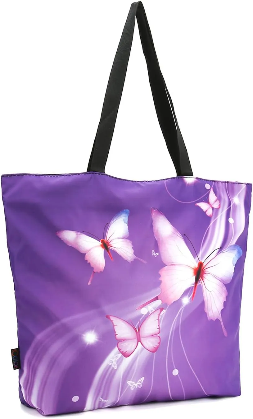 ICOLOR Gym Shopping Bag Tote Handle, Reusable Travel Shoulder Case Bag with Zipper, Picnic Beach Work Daily Use Shopper Tote