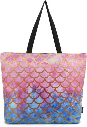 icolor Mermaid Large Eco Reusable Eco-friendly Shopping Bag Handle case Bag Travel Totes Bag Grocery Overnight Handbag Portable Storage HandBags Convenient Shoppers Tote (YGWB-48)