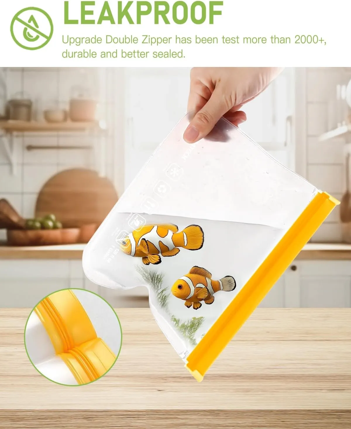 IDEATECH Food Storage Bags, BPA Free PEVA Reusable Gallon Freezer Bags, Reusable Sandwich Containers, Heallthy Food Bags Containers for Travel, Lunch(Grey, 24Pack-8Gallon 8Quart 8Snack)