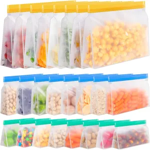 IDEATECH Freezer Bags, Food Storage Containers Dishwasher Safe, Leakproof BPA Free Food Bags Various Size,Gallon, Sandwich, Snack Bags, Reusable Bags for Meals,Lunch,Home Organization Travel(24Pack)